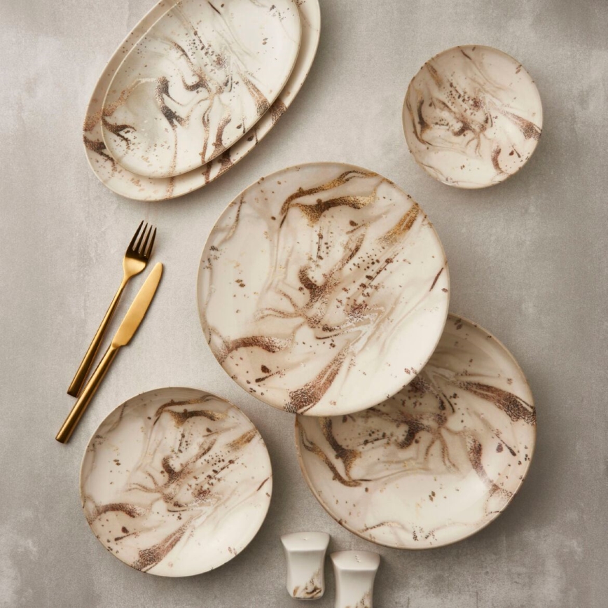 Комплект за хранене, 26 части, бежово/кафяво, порцелан