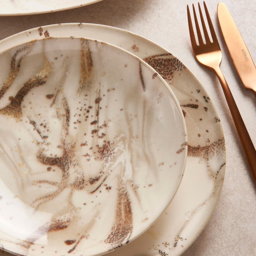 Комплект за хранене, 26 части, бежово/кафяво, порцелан