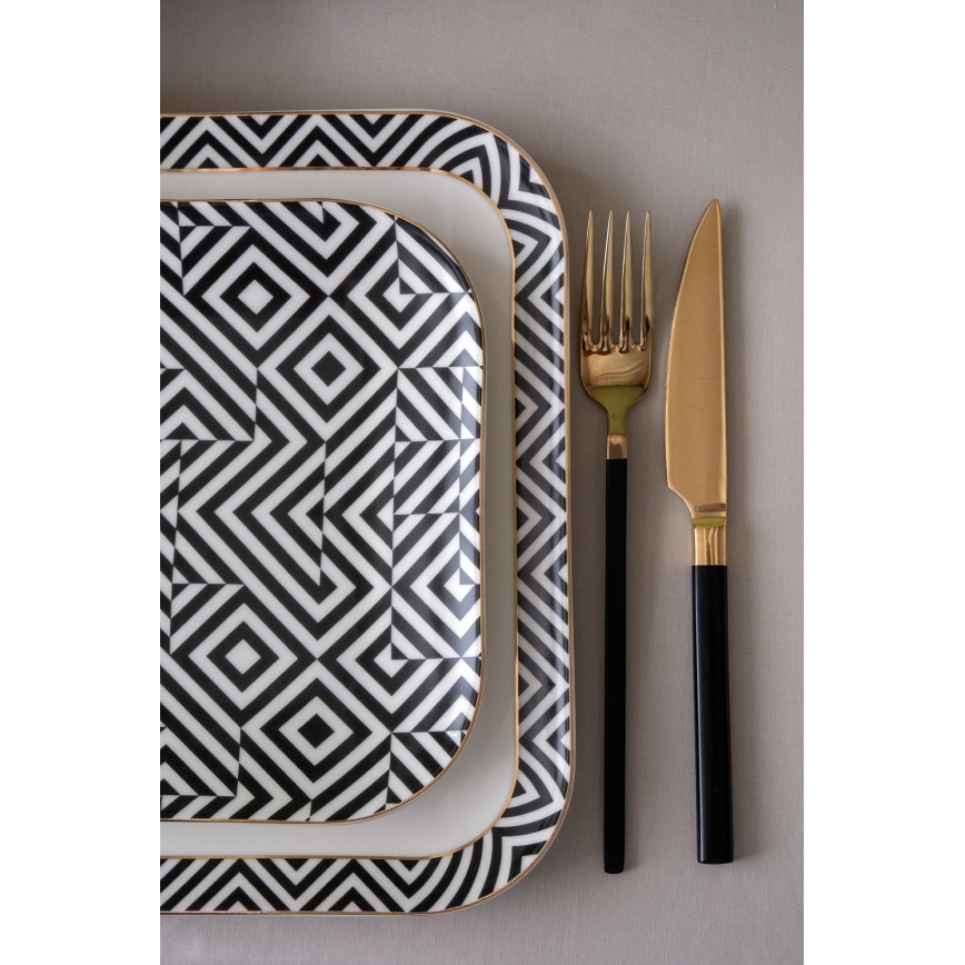 Комплект за хранене 26 части бял/черен/порцелан