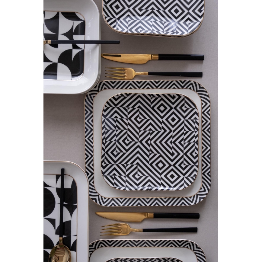 Комплект за хранене 26 части бял/черен/порцелан