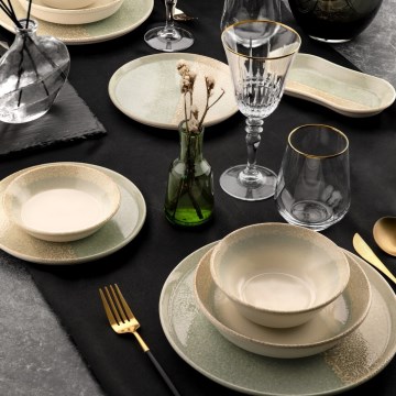 Комплект за хранене 27 части бежово/зелено/порцелан