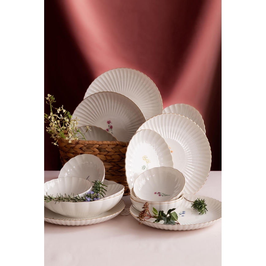 Комплект за хранене 27 части бял/златен/порцелан