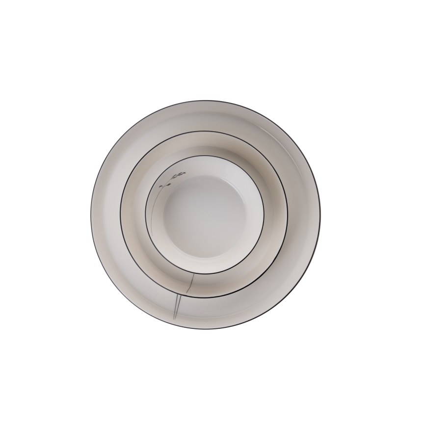 Комплект за хранене 27 части — бял/черен, порцелан