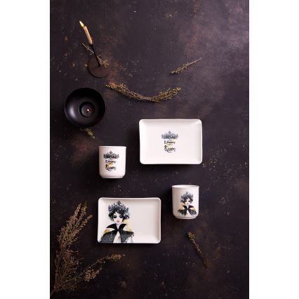 Комплект за хранене, 4 бр., черно/бяло, порцелан