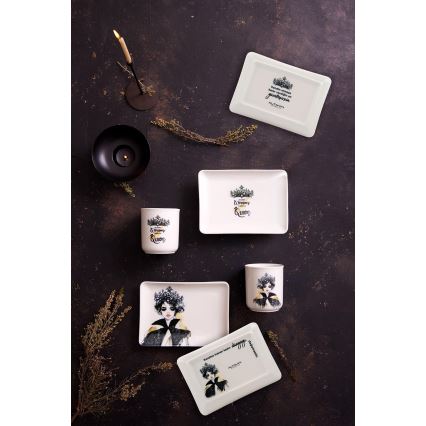 Комплект за хранене, 4 бр., черно/бяло, порцелан