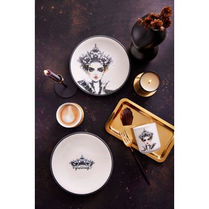 Комплект за хранене 4 части, черно/бяло, порцелан