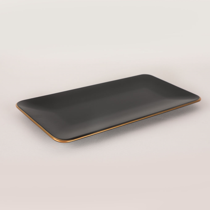 Комплект за хранене, 44 части — черен с златни акценти, от каменна керамика