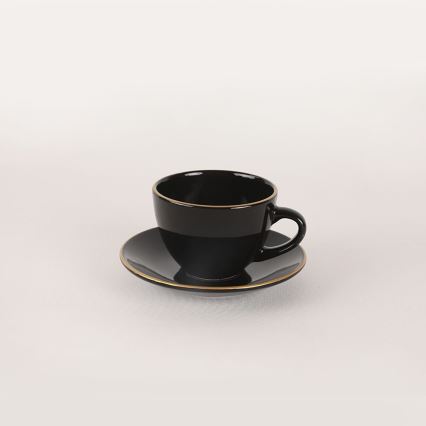 Комплект за хранене, 44 части — черен с златни акценти, от каменна керамика