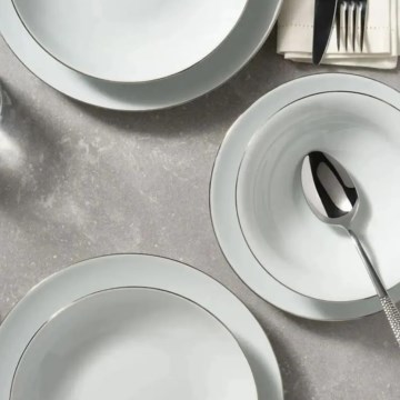 Комплект за хранене, 8 части, бял/сребрист, порцелан