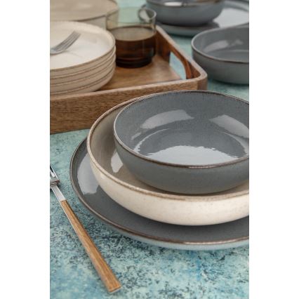 Комплект за хранене от 16 части, сив/бежов, порцелан