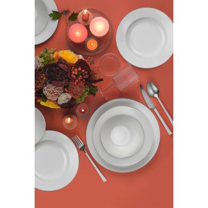 Комплект за хранене от 18 части, бял/сребрист/порцелан