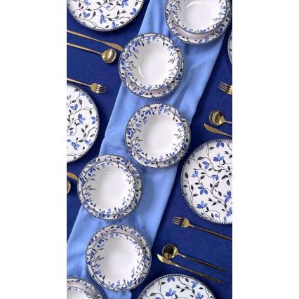 Комплект за хранене от 18 части, синьо/бяло, керамичен