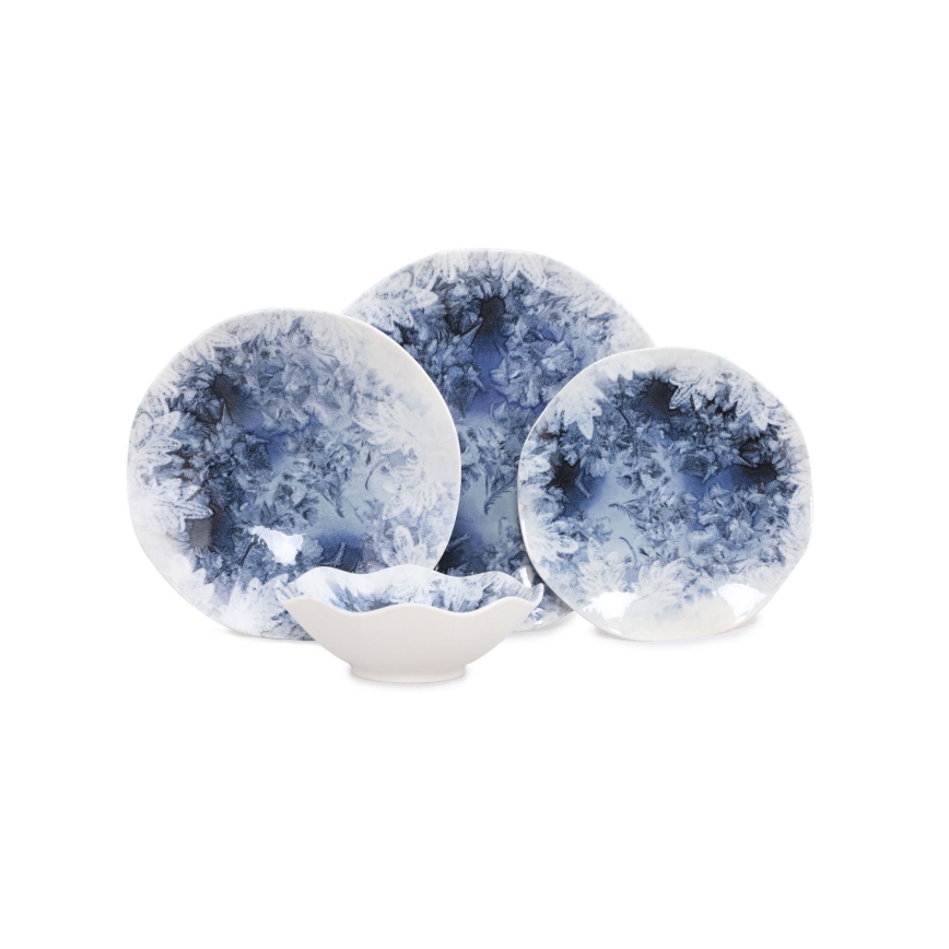 Комплект за хранене от 24 части, син порцелан