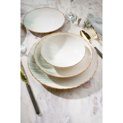 Комплект за хранене от 24 части — бял/зелен, порцелан
