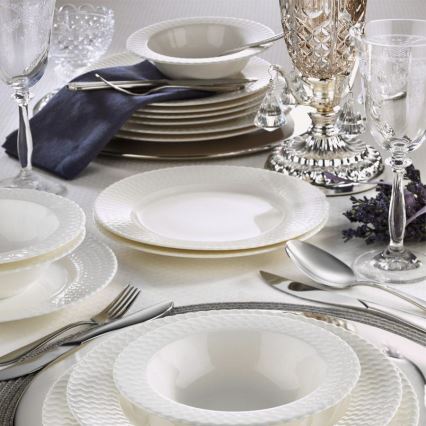 Комплект за хранене от 24 части, бял порцелан