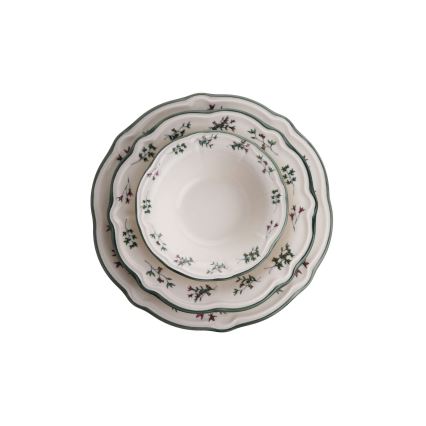 Комплект за хранене от 24 части, бял/зелен, порцелан