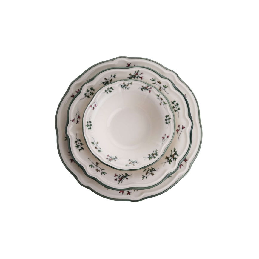 Комплект за хранене от 24 части, бял/зелен, порцелан