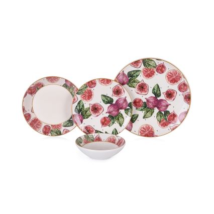 Комплект за хранене от 24 части червено/бяло/зелено/керамика