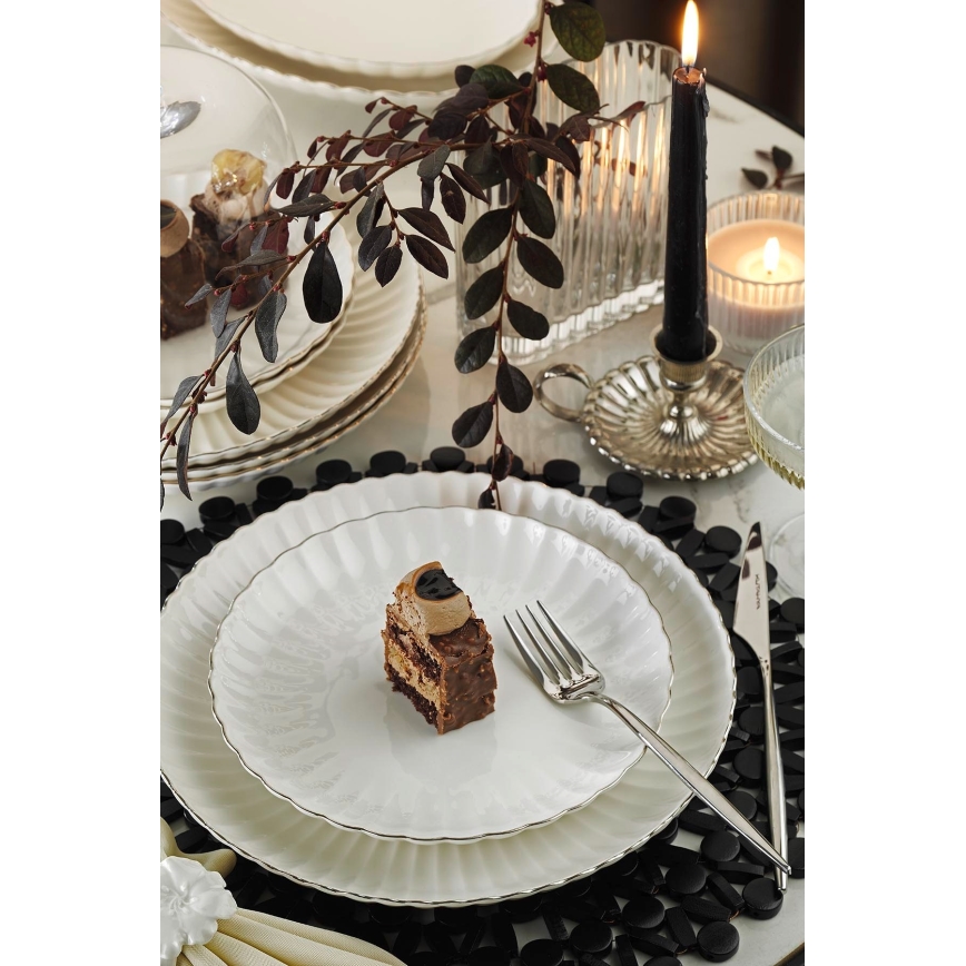 Комплект за хранене от 27 части, бял/сребрист, порцелан