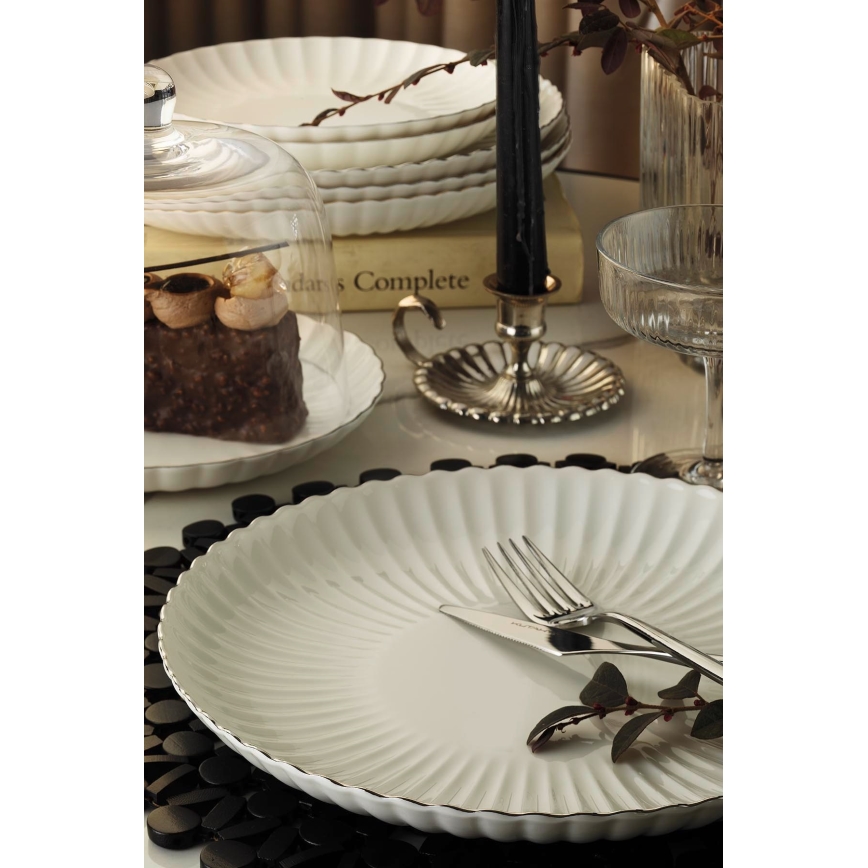 Комплект за хранене от 27 части, бял/сребрист, порцелан