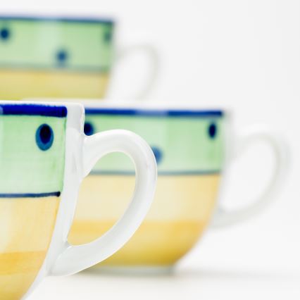 Комплект за кафе 6x керамична чаша с чинийка зелен жълт