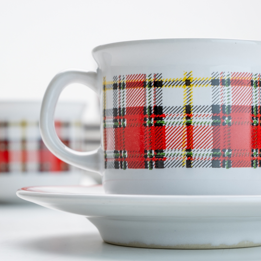 Комплект за кафе 6x керамична чаша с чинийка кариран