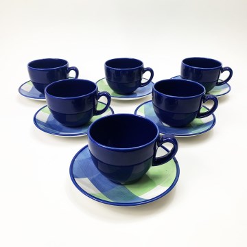 Комплект за кафе 6x керамична чаша Tereza с чинийка син