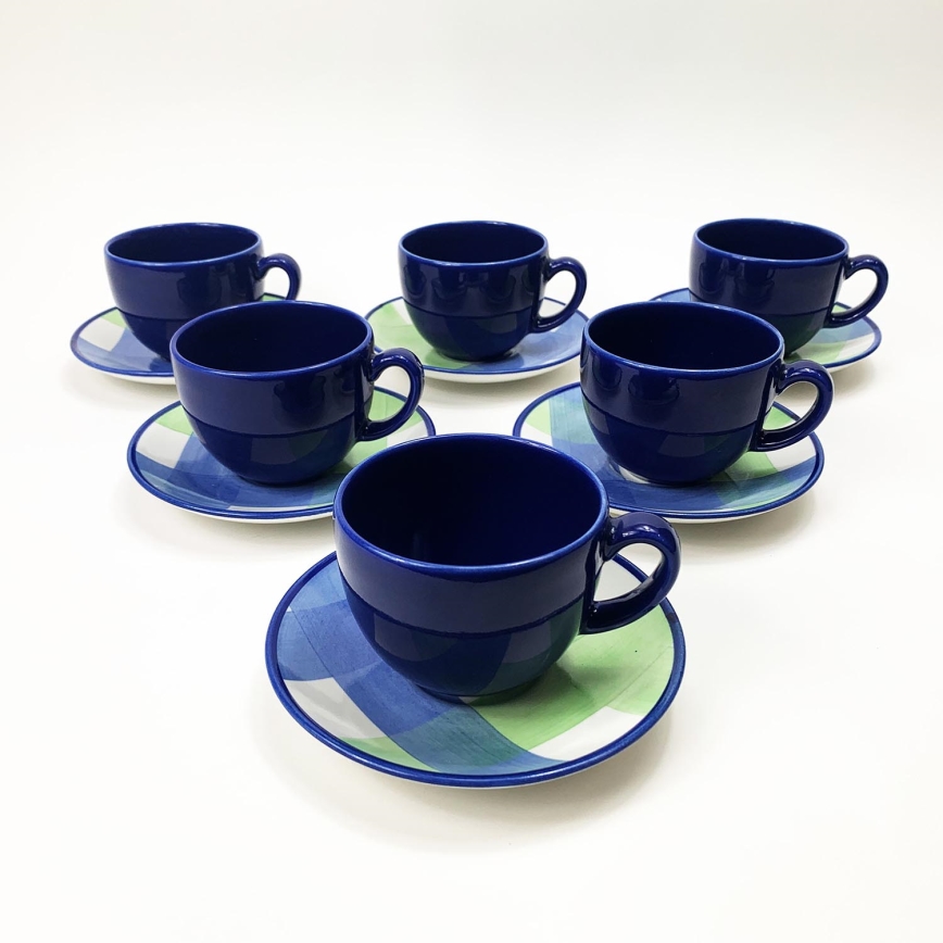 Комплект за кафе 6x керамична чаша Tereza с чинийка син