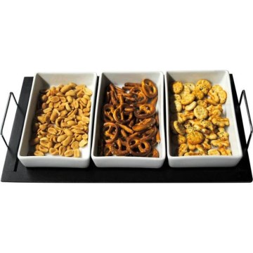 Комплект купички с поднос TORO, 3 части, керамика/дърво