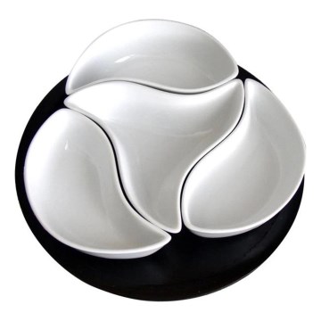 Комплект купички с поднос TORO, 4 бр., керамика/дърво