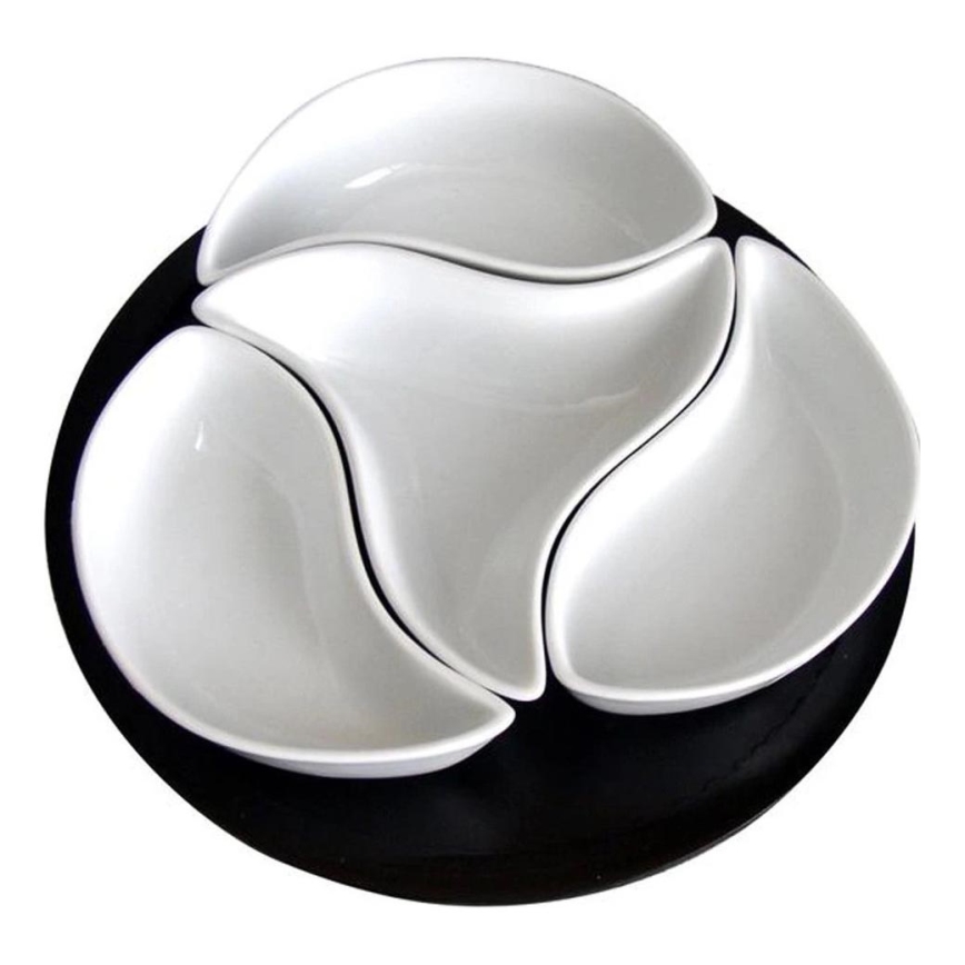 Комплект купички с поднос TORO, 4 бр., керамика/дърво