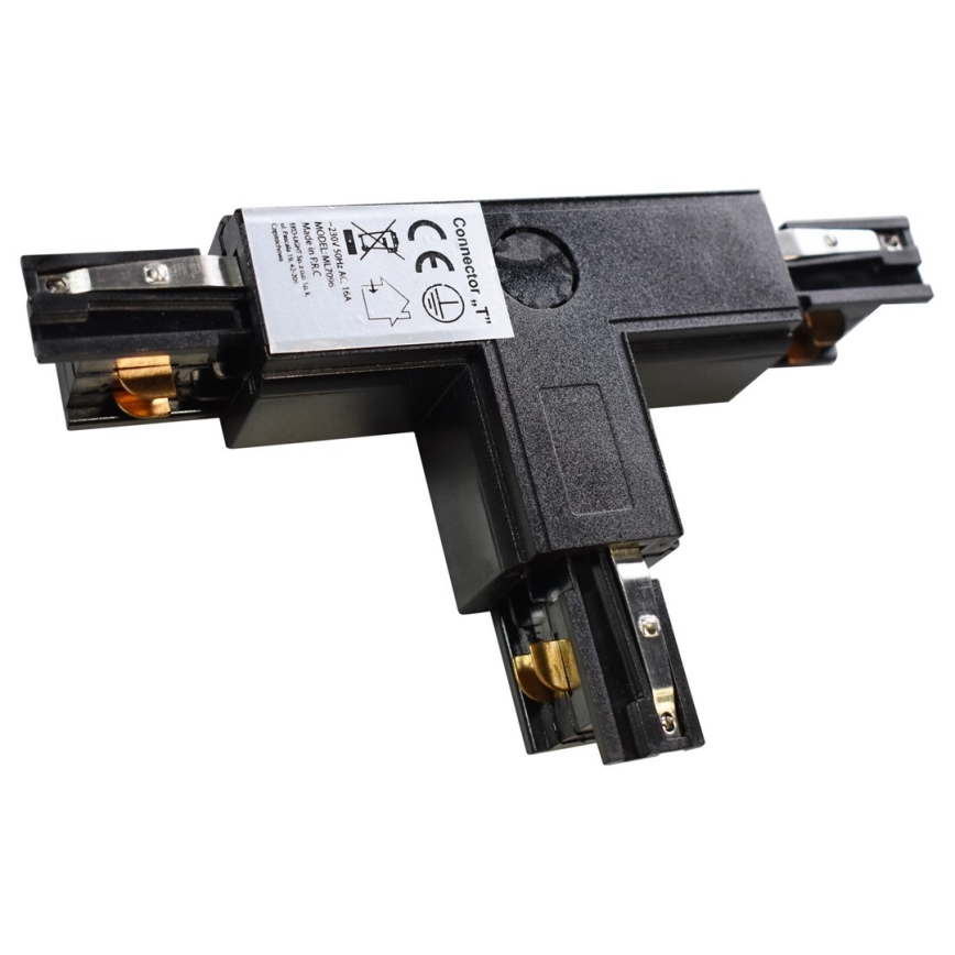 Конектор за лампи в релсова система 3-фазен TRACK черен тип T