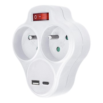 Контактен разклонител с USB A+C charger и превключвател 2x10A бял