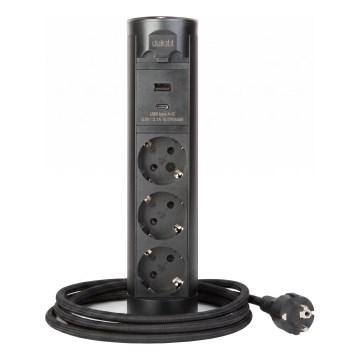 Контактна колона за плот на бюро 3x230V + USB-A + USB-C, черна
