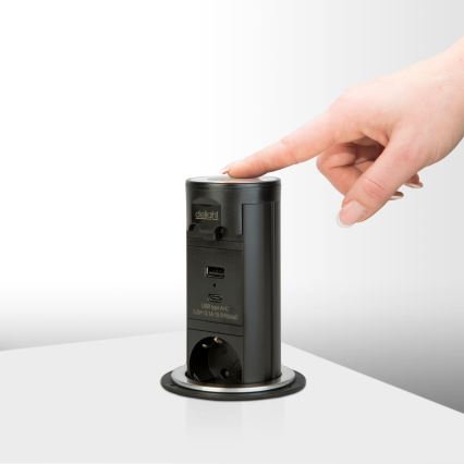 Контактна колона за плот на бюро 3x230V + USB-A + USB-C, черна
