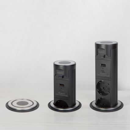 Контактна колона за плот на бюро 3x230V + USB-A + USB-C, черна