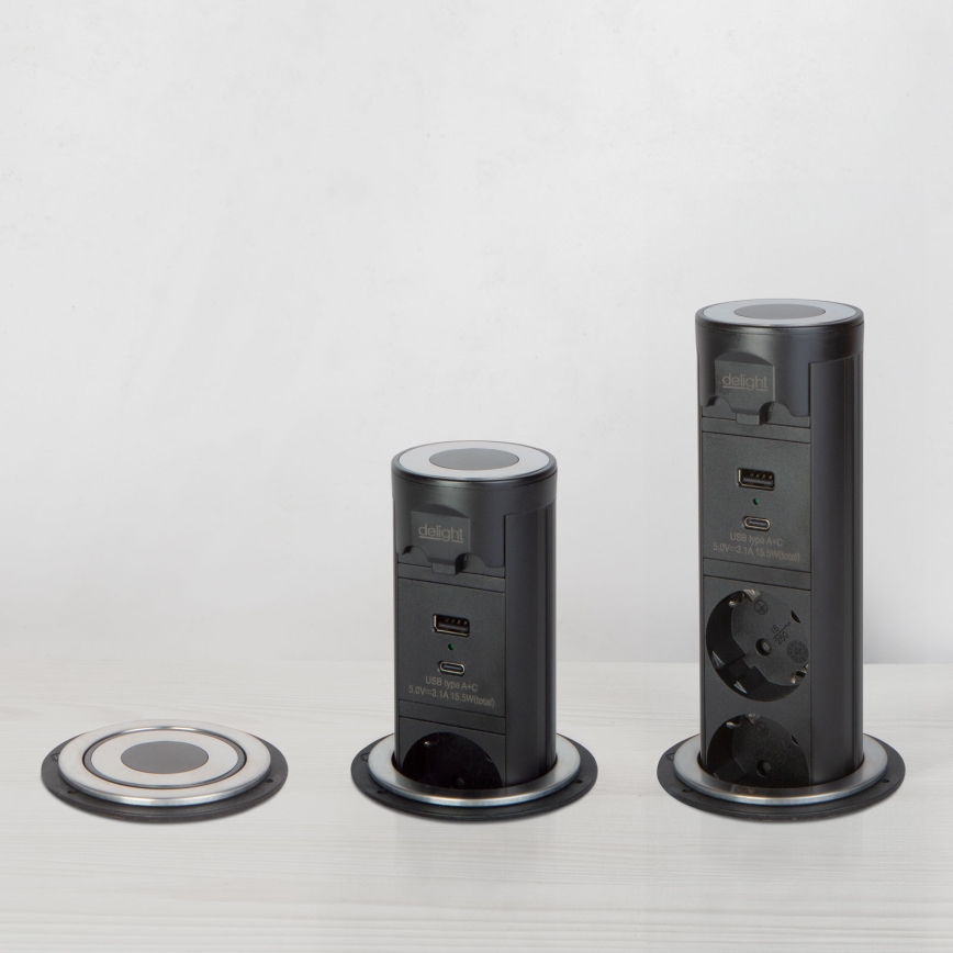 Контактна колона за плот на бюро 3x230V + USB-A + USB-C, черна