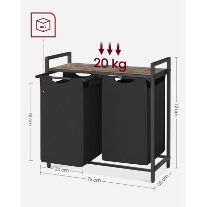 Кош за пране REX 73x72x33 см кафяв/черен