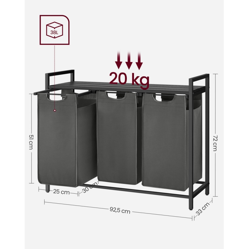 Кош за пране REX черен/сив