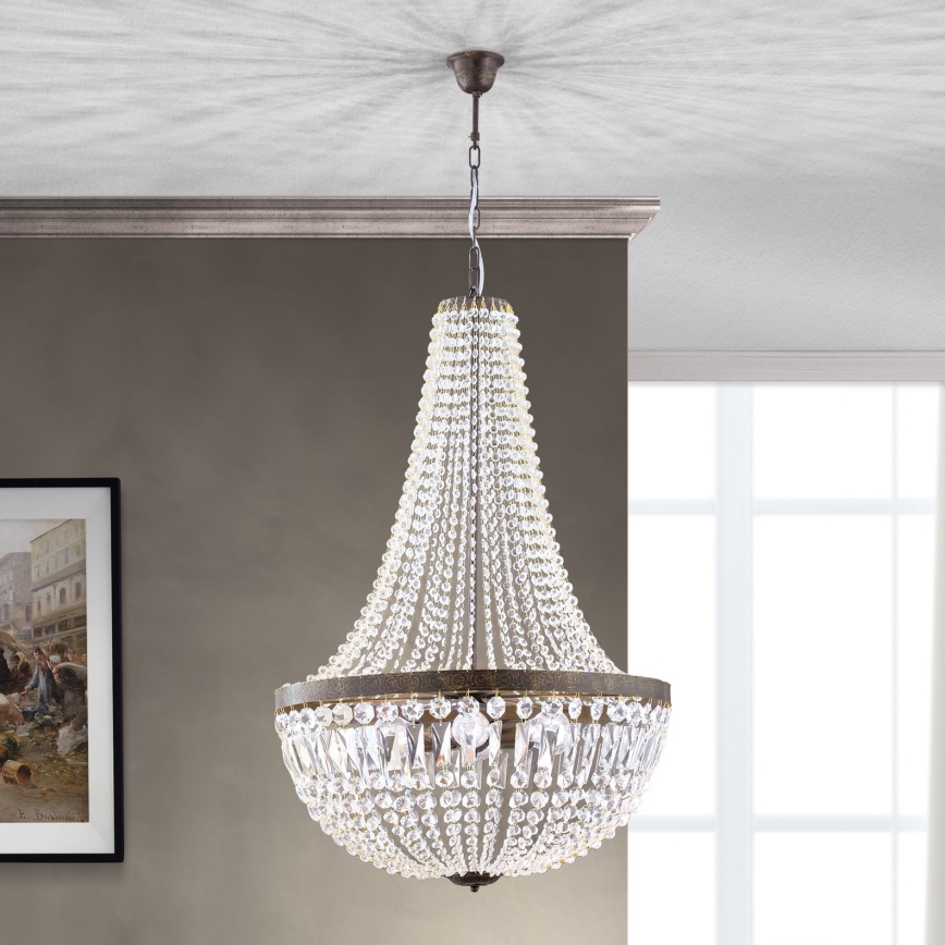 Кристален пендел ARILA 6xE27/60W/230V Ø 60 см кафяв/патина