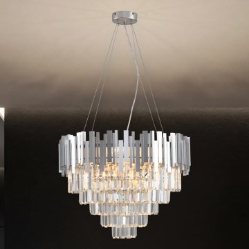 Кристален полилей на кабел PLAZA 9xE14/40W/230V Ø 60 см сребърен
