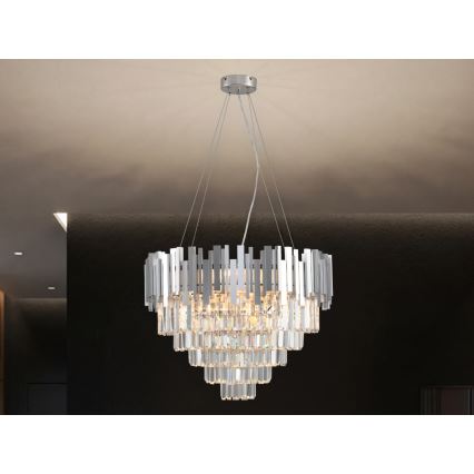 Кристален полилей на кабел PLAZA 9xE14/40W/230V Ø 60 см сребърен