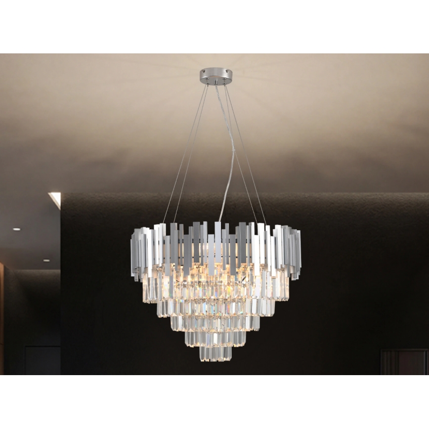 Кристален полилей на кабел PLAZA 9xE14/40W/230V Ø 60 см сребърен