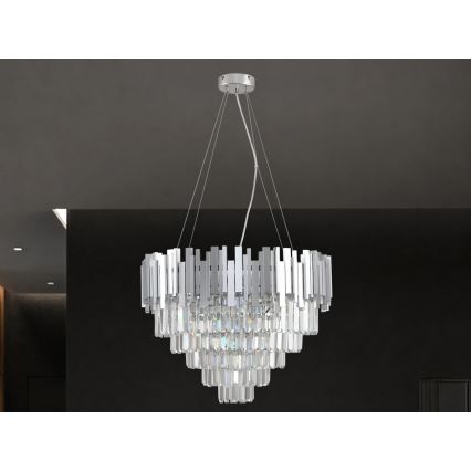 Кристален полилей на кабел PLAZA 9xE14/40W/230V Ø 60 см сребърен