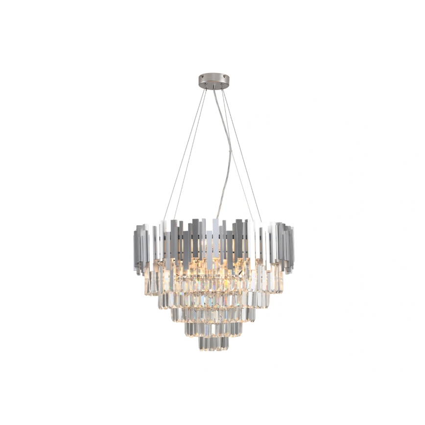 Кристален полилей на кабел PLAZA 9xE14/40W/230V Ø 60 см сребърен