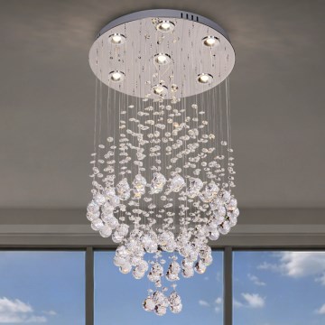 Кристален таванен плафон NAURU LED/24W/230V Ø 40 см лъскав хром + дистанционно управление