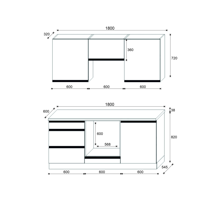 Кухненска линия MARINA 180 см, дъб крафт