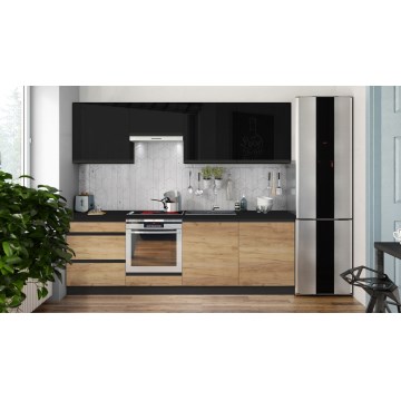 Кухненски бокс MARINA 240 см дъб крафт/лъскав черен