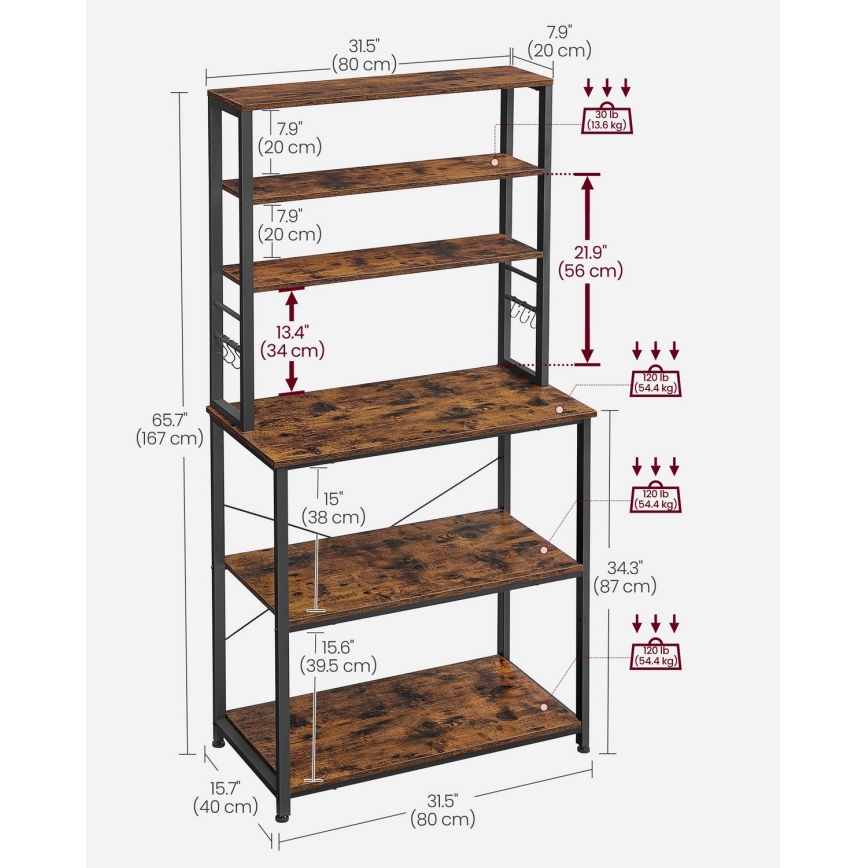 Кухненски стелаж MARGE, кафяв/черен