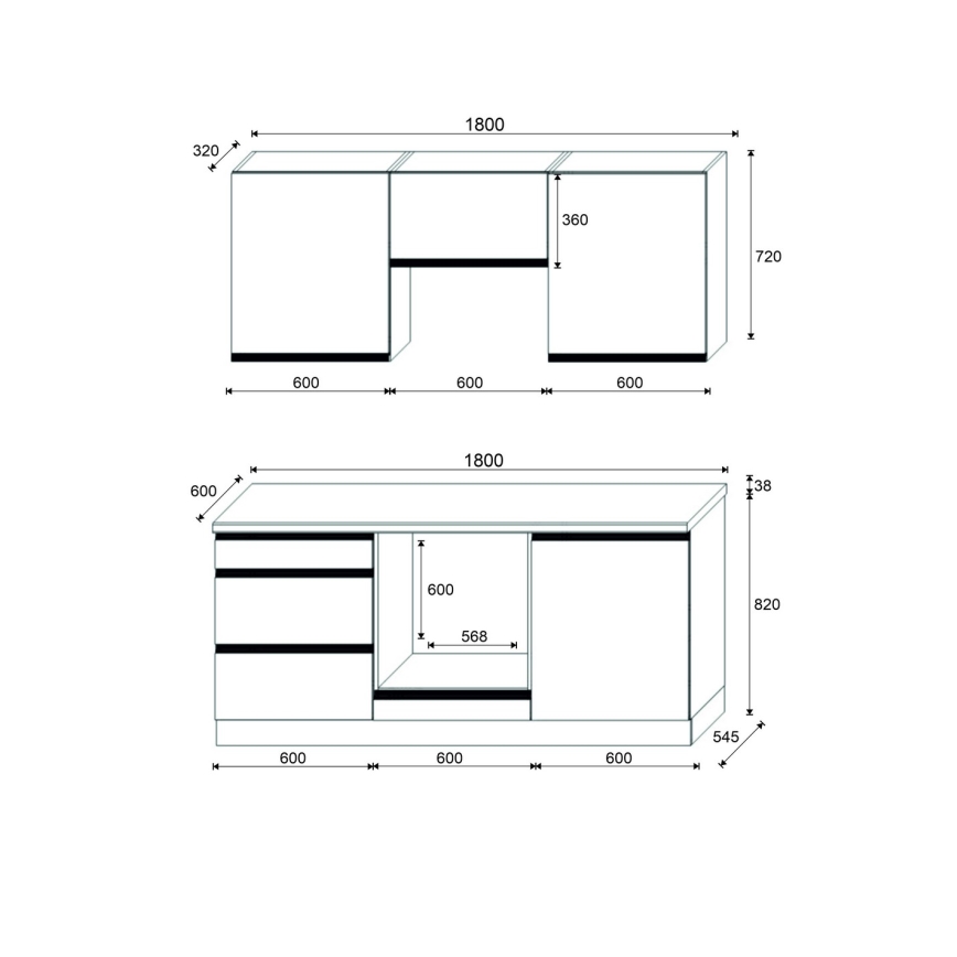 Кухненски комплект MARINA 180 cm дъб крафт/бял гланц